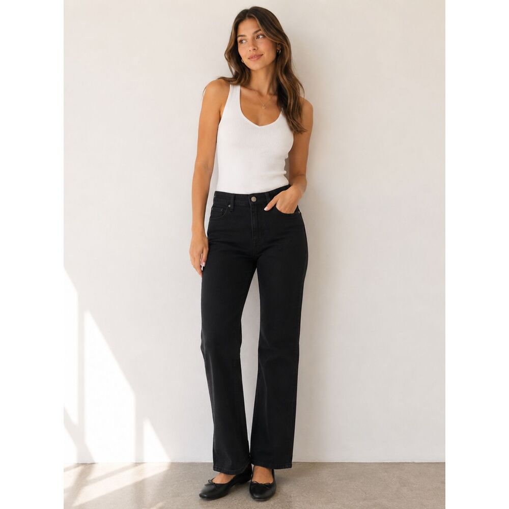 Quince Bella Organic Cotton Stretch Wide Leg Jeans Womens Size 29 In black